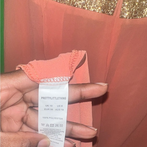 NWT Pretty Little Thing Peach & Gold Women's Swim Bikini 3 Piece Set size 6-FLAW - Picture 15 of 15